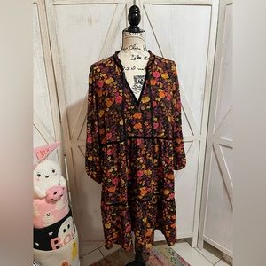SCOOP BRIGHT FLORAL PEASANT DRESS w/VELVET TRIM EUC XXXL(22)